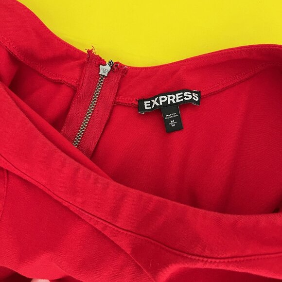 Express Scoop Neck Knit Dress with Exposed Back Zipper, Red, Size Medium - Picture 5 of 6